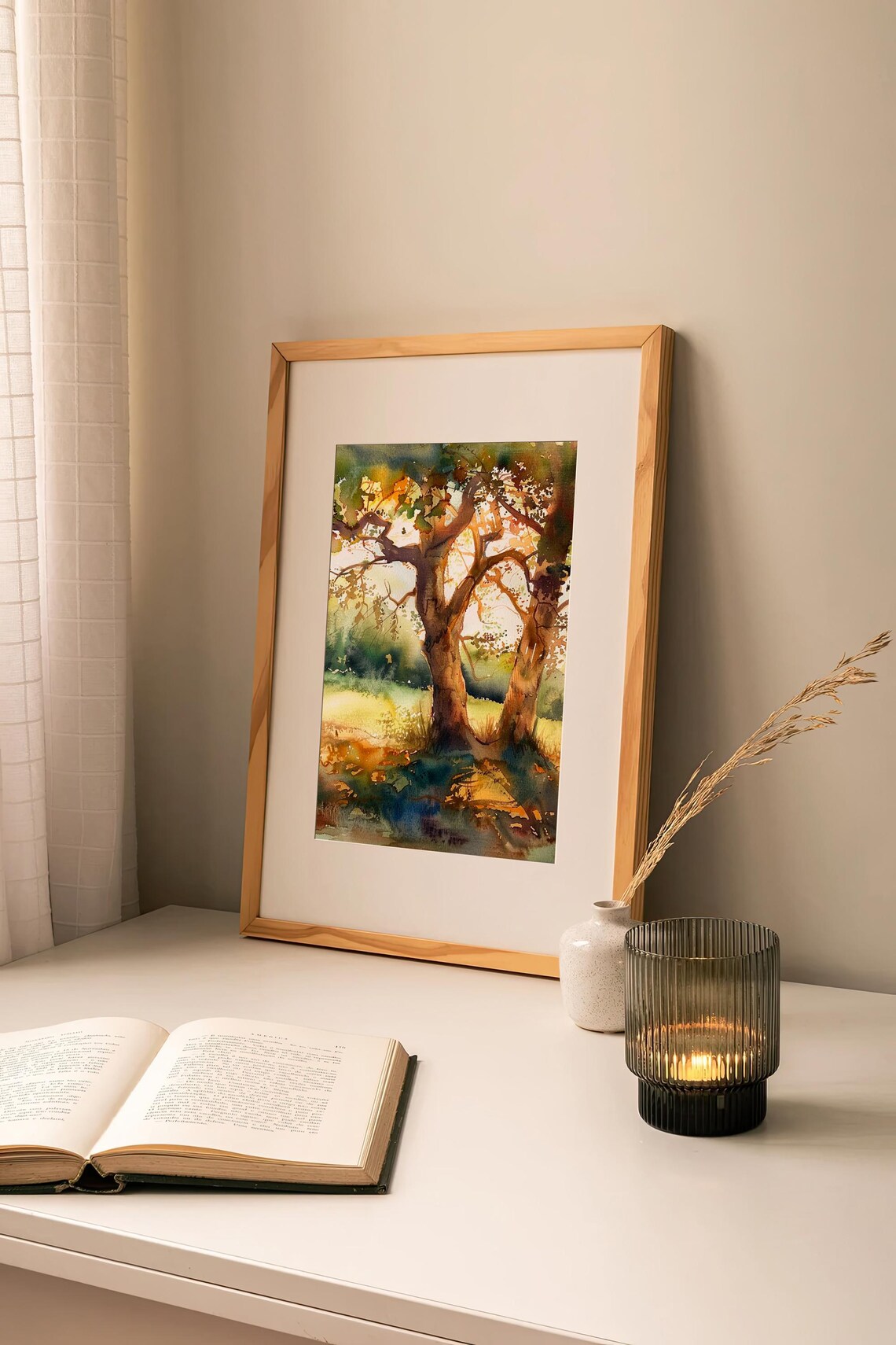 Sunlit Oak Trees Woodland Light Watercolor Nature Landscape Poster - Image 5
