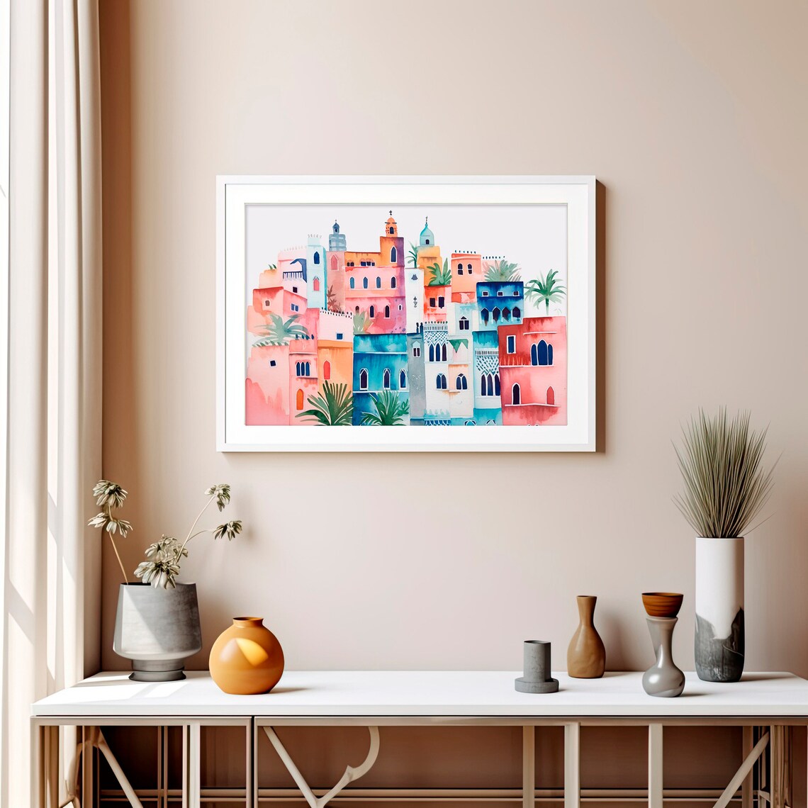 Morocco City Watercolor North Africa Medina Colorful Houses Art Print - Image 5