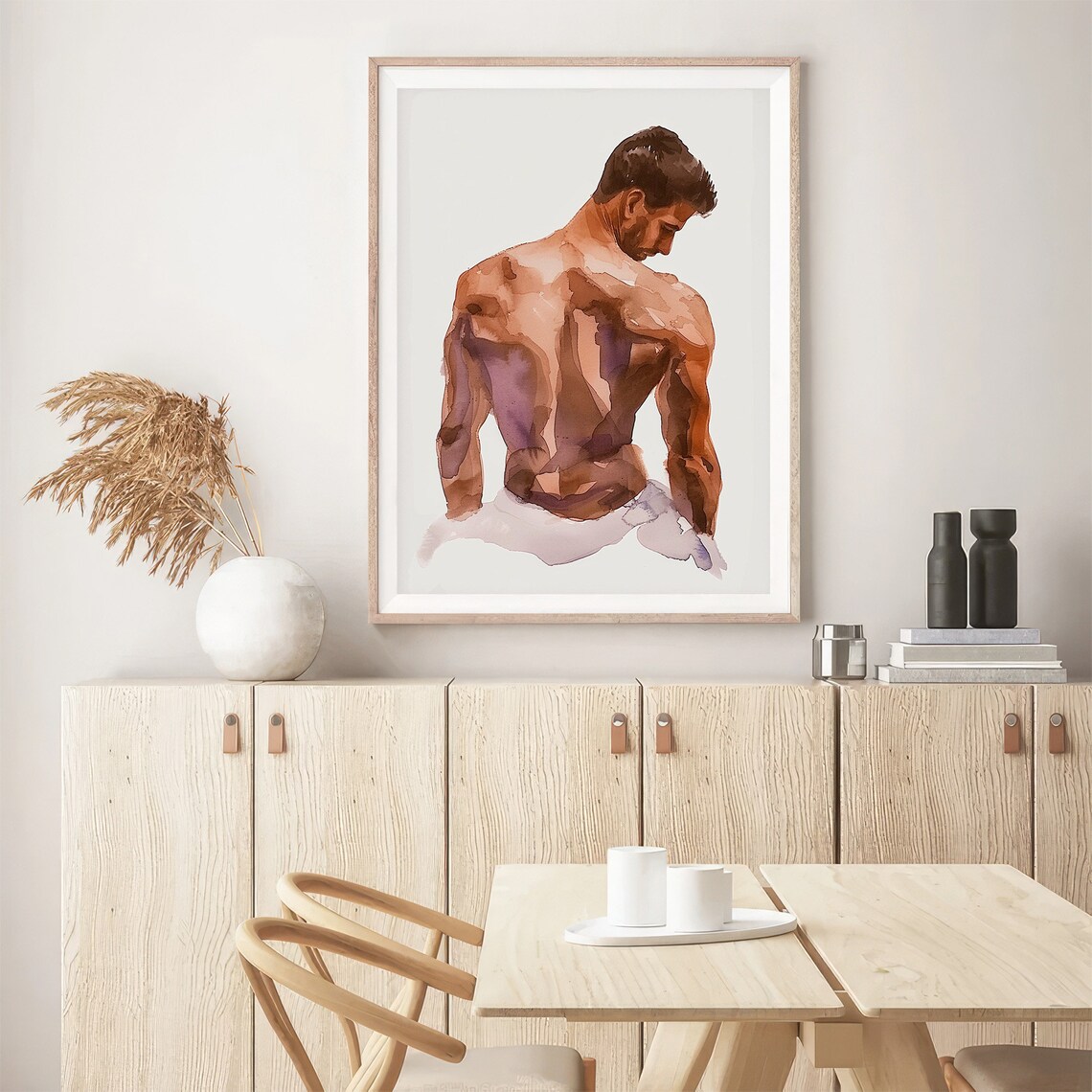 Male Back Figure Watercolor Seated Nude Study Fine Art Body Print - Image 5