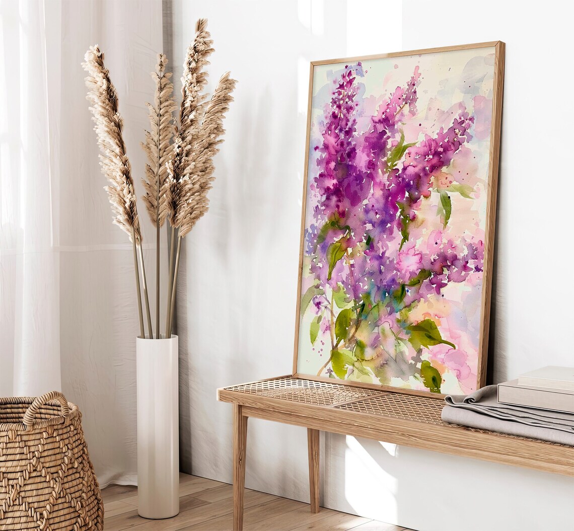 Lilac Flowers Watercolor Art Print, Rustic Kitchen Decor - Image 2