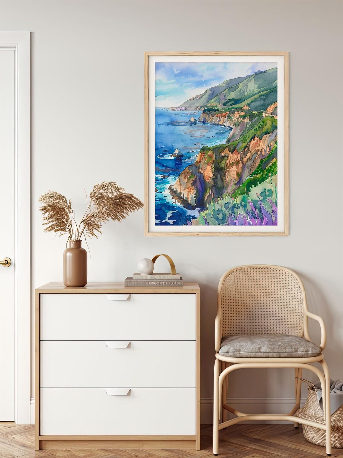 Big Sur California Coastline Cliffs Watercolor Seascape Art Print - Image 2