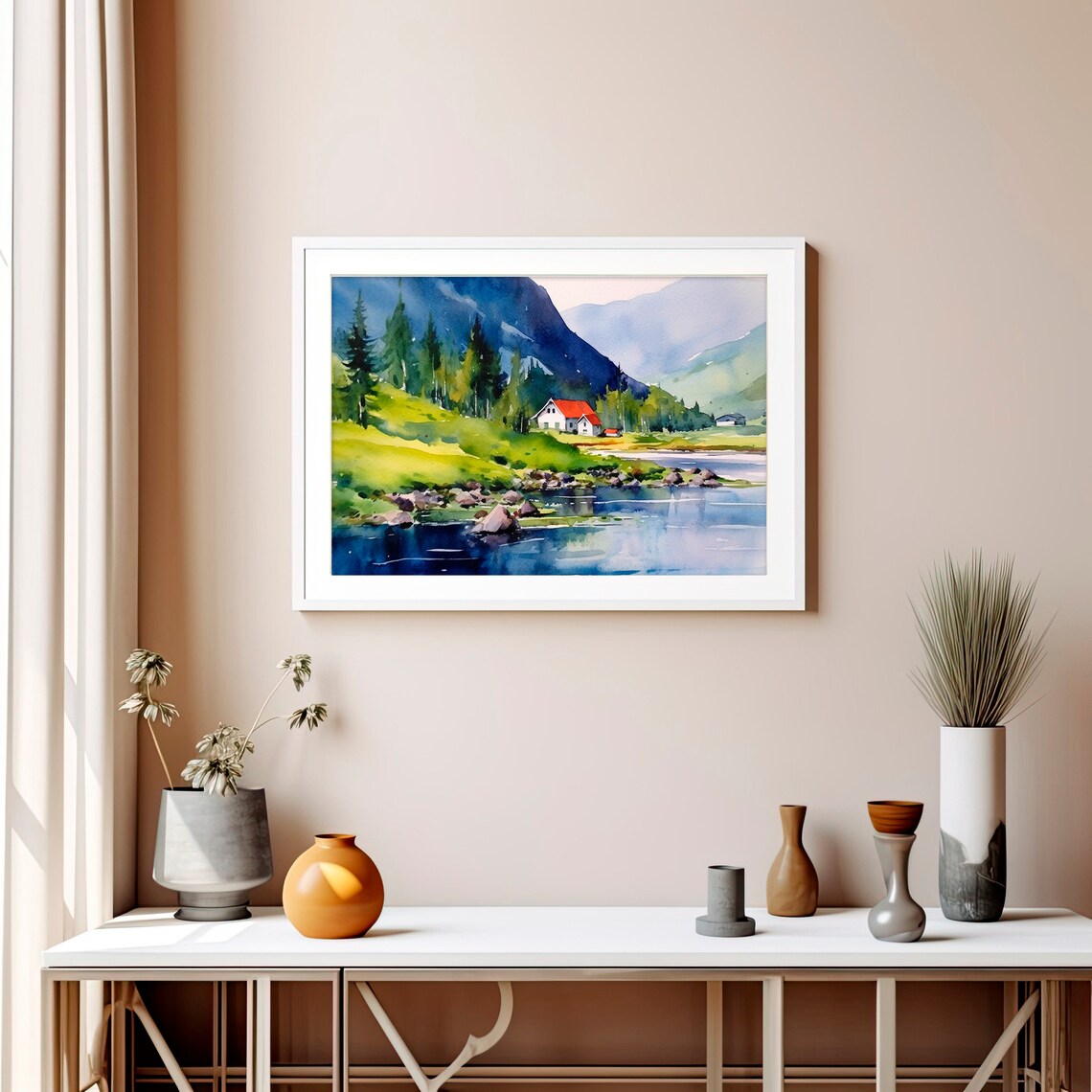 Norwegian Fjords Watercolor Art Print, Mountain Landscape - Image 5