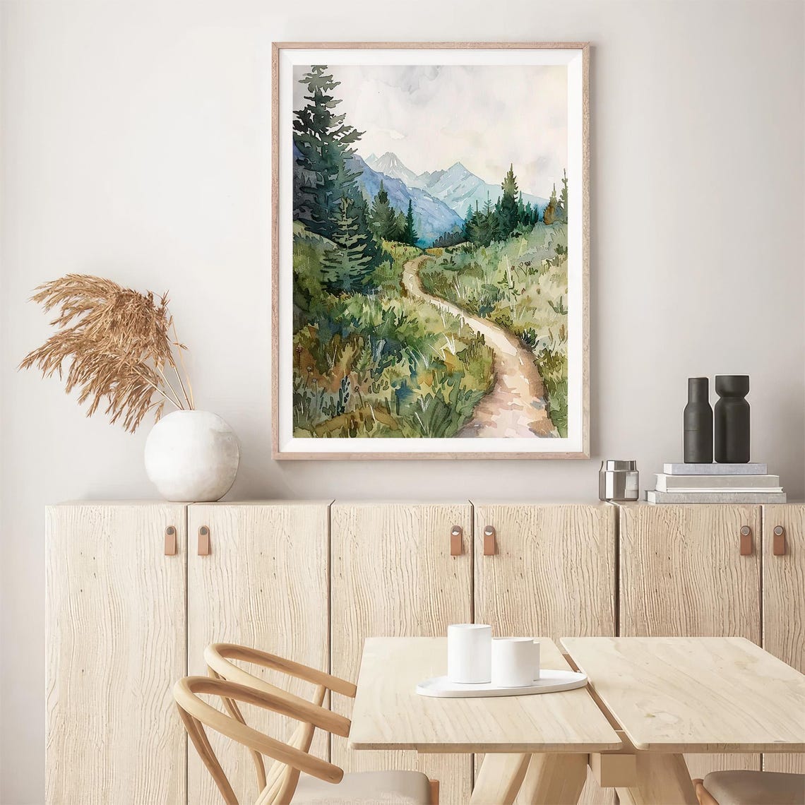 Columbia Gorge Watercolor Mountain Trail Pines Winding Path Poster - Image 5