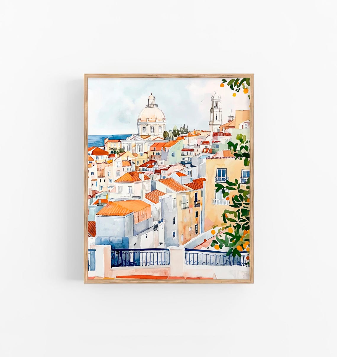 Lisbon Cityscape Watercolor Art Print Portugal City Watercolor Painting Cityscape Wall Art Print Travel Gifts By Feelingprints