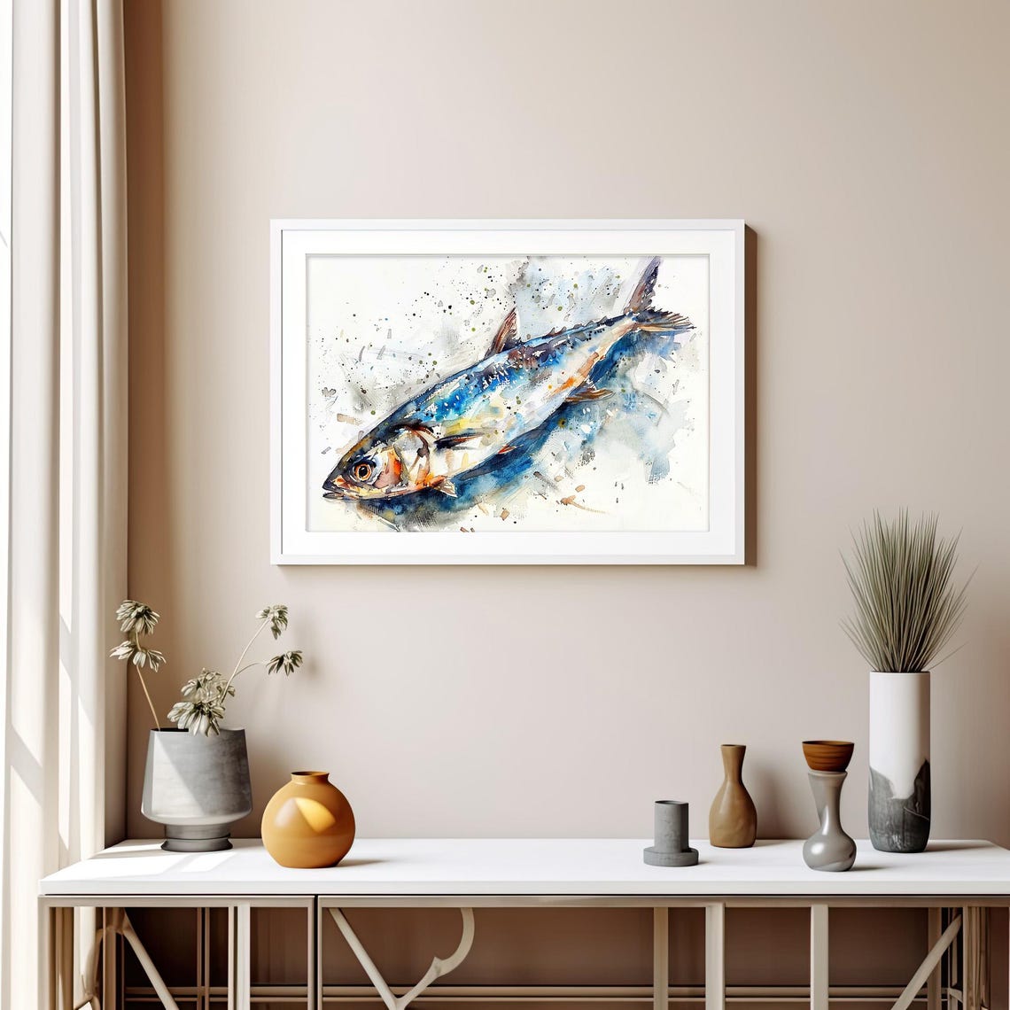 Sardine Fish Splashes Watercolor Coastal Kitchen Artwork Poster - Image 5