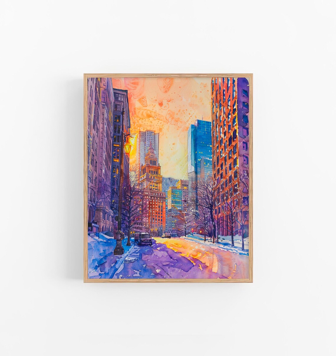 Boston Cityscape Watercolor Art Print, Massachusetts