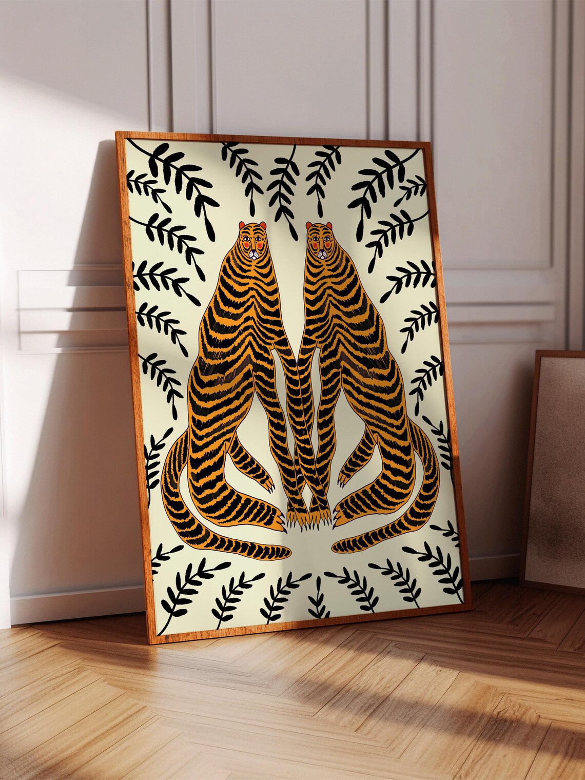 Tigers In Love Art Print, Animal Illustration