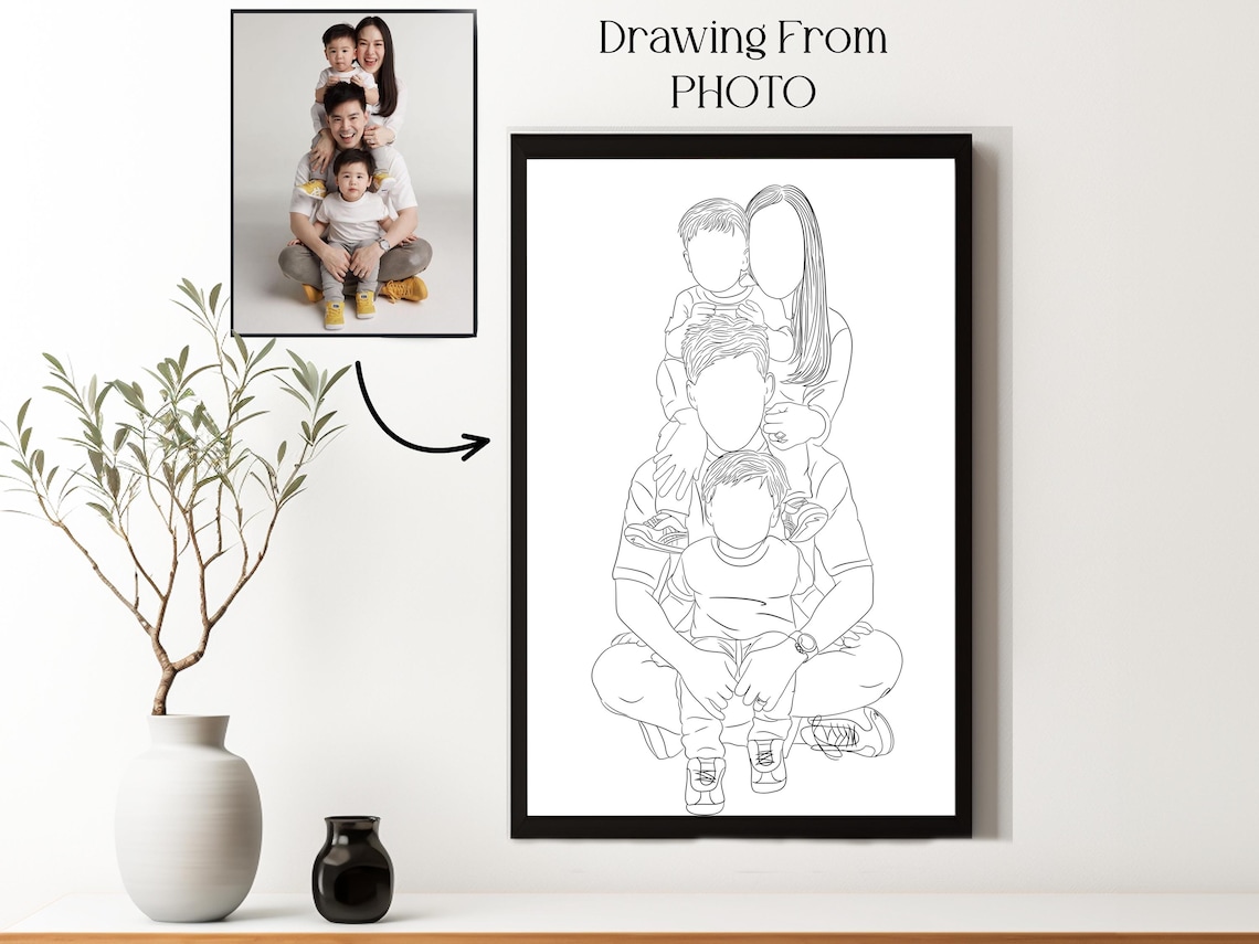 Custom Family Line Drawing, Personalized Art Print