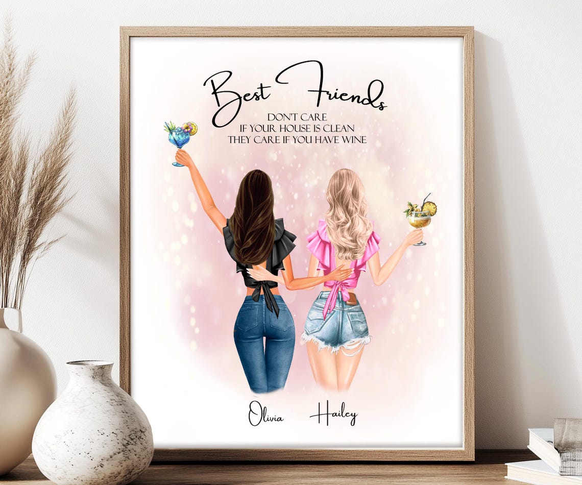 Best Friends Wine Quote Poster Custom Funny Gift for Two Best Friends