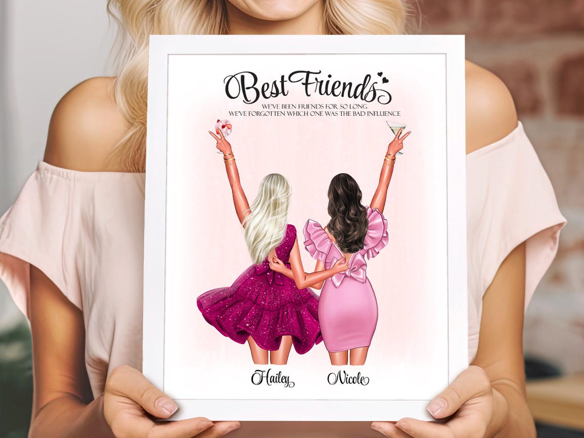 Custom Gift For Her Best Friend Christmas Gifts For Women Friendship Print Bestfriend Drawing Personalized Gift Sister Portrait Bestie Photo