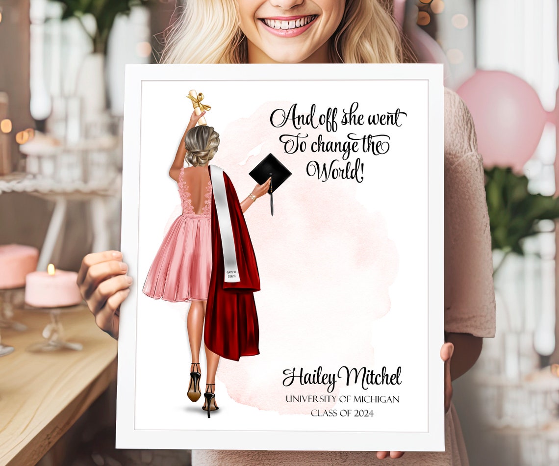 Personalized Graduation Girl Portrait Change the World Quote Poster