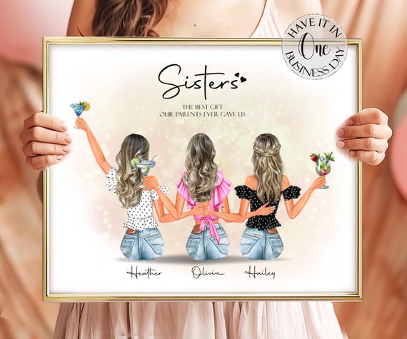 3 Sisters Print Personalized Gift For Three Sisters Gift From Sister Birthday Gift To Sisters Picture Personalised Present Sisters Portrait