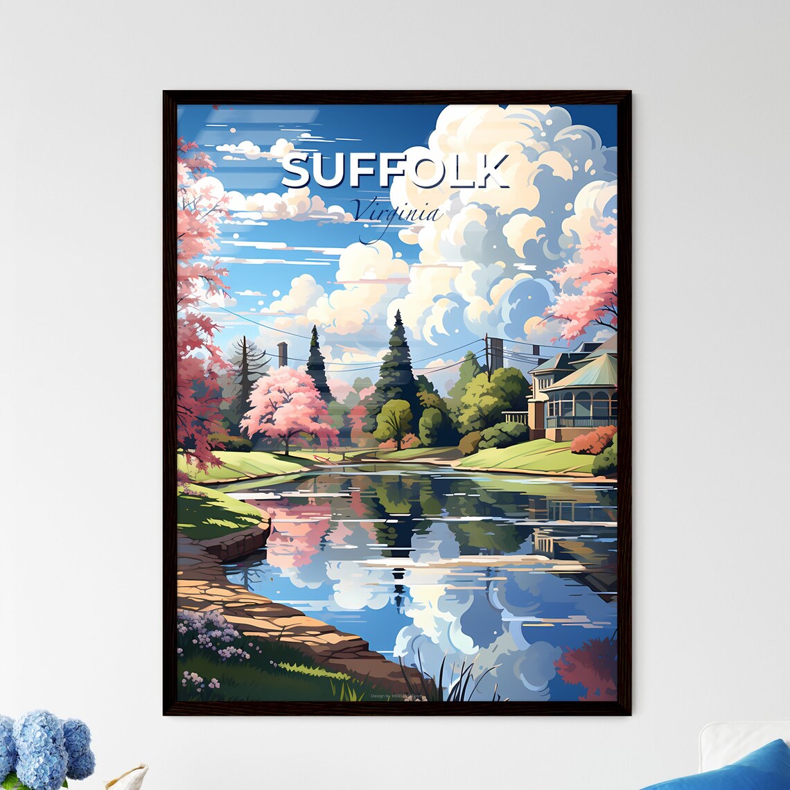 Suffolk Virginia Cherry Blossom Lakeside Spring Travel Poster