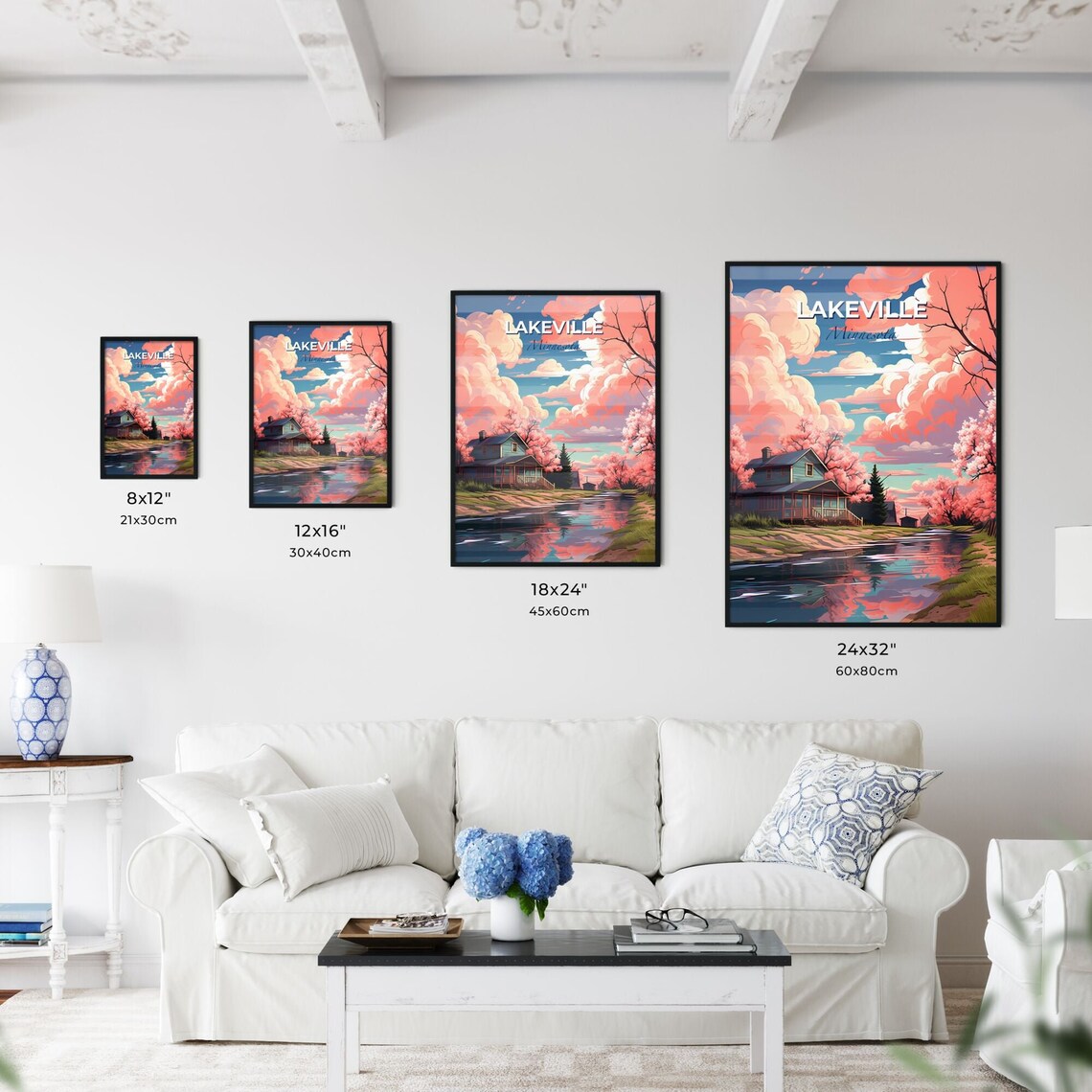 Lakeville Minnesota Lakeside Cottage Blossom Sunset Travel Poster - Image 3