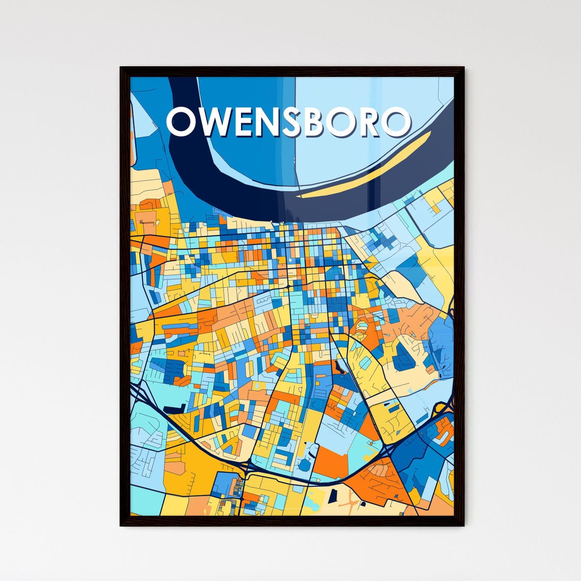 Owensboro Kentucky Geometric Blue and Orange City Map Poster