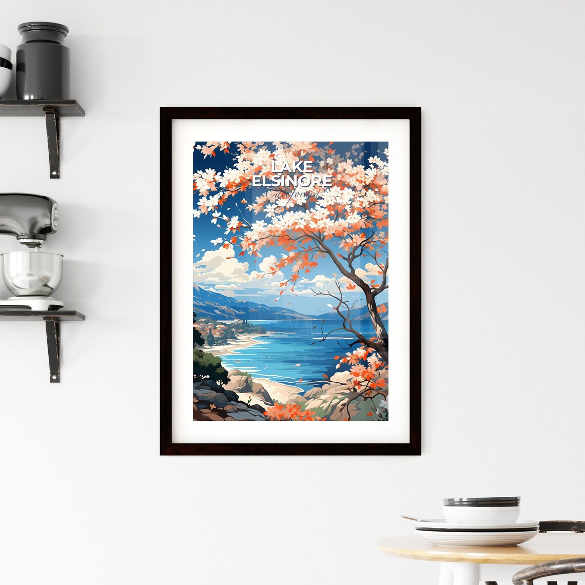 Lake Elsinore California Blooming Tree Lake View Vintage Travel Poster - Image 2