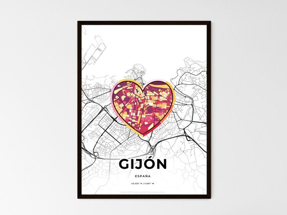 Gijón Spain Modern Romantic Minimalist Heart City Map Art Poster