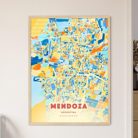 Mendoza Argentina City Map Art Poster Blue Orange Street Style