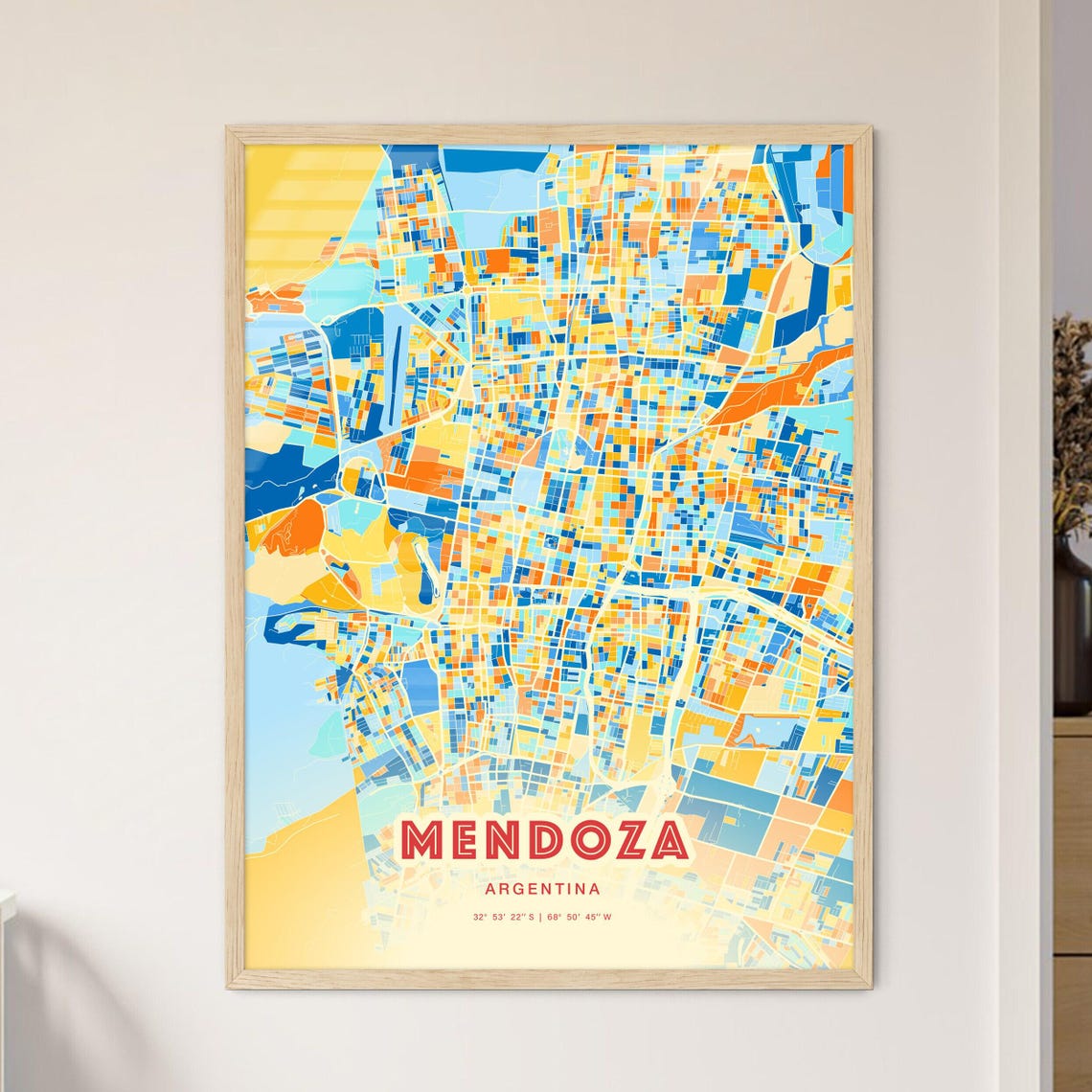 Mendoza Argentina City Map Art Poster Blue Orange Street Style