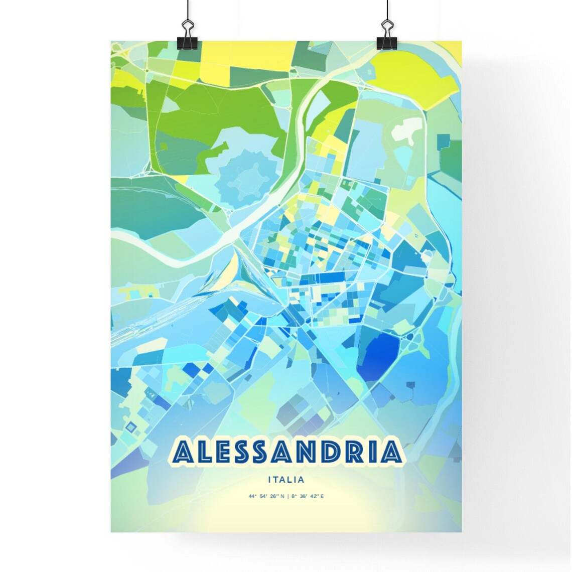 Alessandria Italy Abstract City Map Art Blue Green Pastel Travel Poster - Image 2