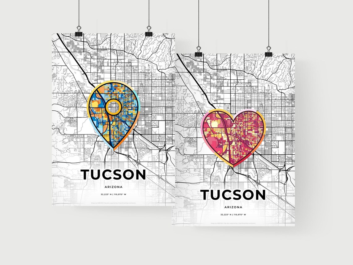 Tucson Arizona Minimal City Map Colorful Heart Icon Art Poster - Image 2