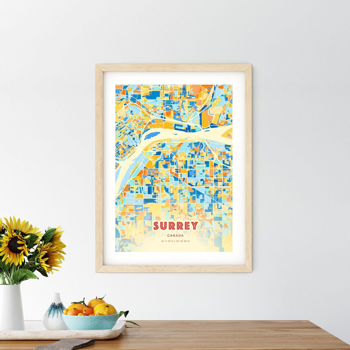 Surrey Canada Colorful Blue Orange City Street Map Coordinates Poster - Image 2