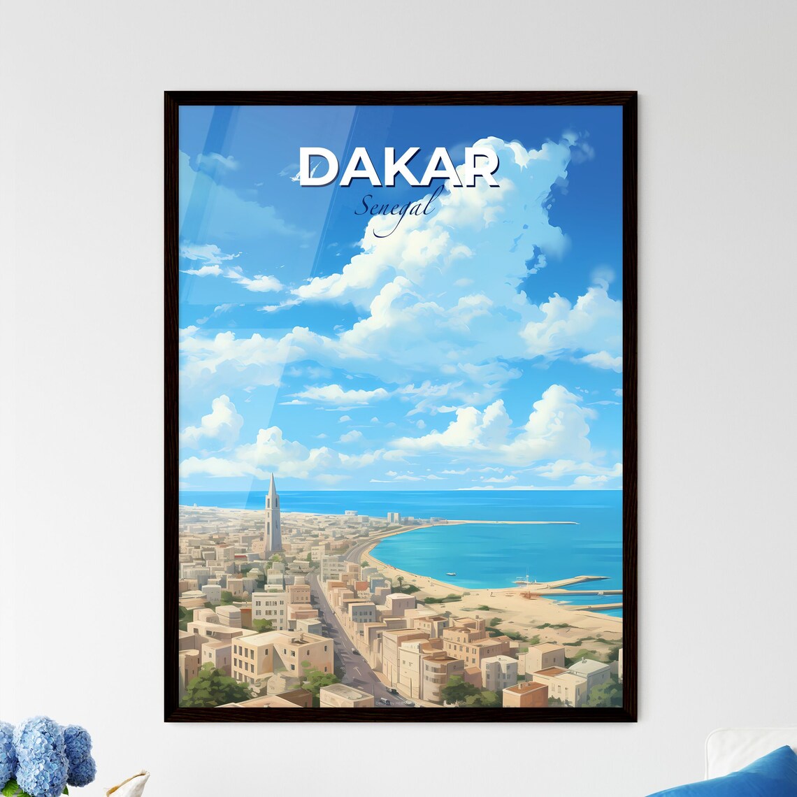 Dakar Senegal Bright Coastal City Skyline Vintage Travel Art Poster