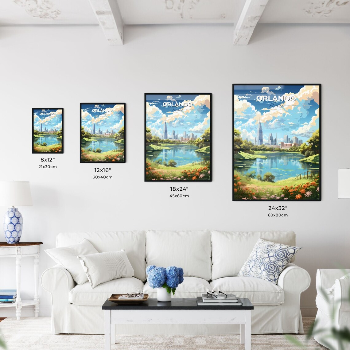 Orlando Florida Colorful Lakeside City Skyline Travel Poster - Image 3