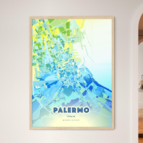 Palermo Italy Bluish Custom Stylish City Map Art Poster Gift
