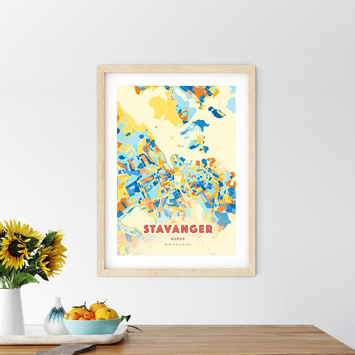 Stavanger Norway Colorful Coastal City Map Coordinates Poster - Image 2