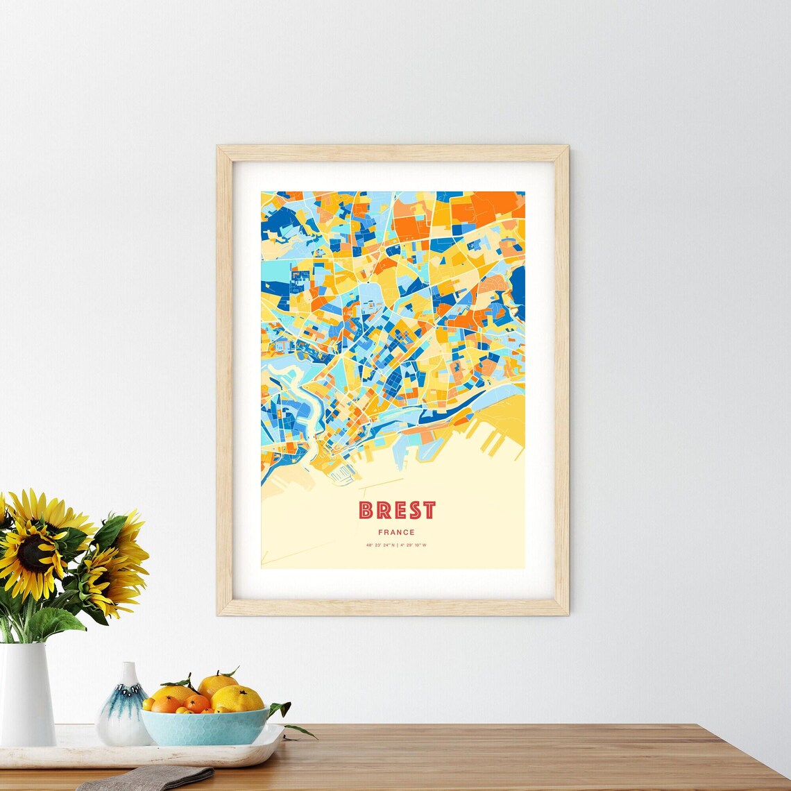 Brest France Colorful Blue Orange Coastal City Map Art Print - Image 2