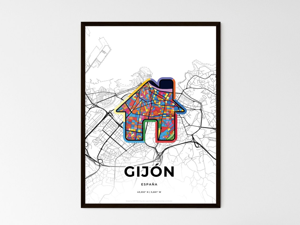 Gijón Spain Modern Romantic Minimalist Heart City Map Art Poster - Image 3
