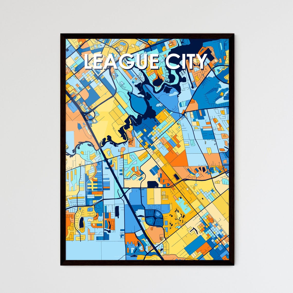 League City Texas Bright Mosaic City Street Map Artwork Poster
