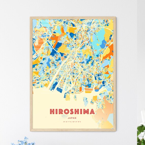 Hiroshima Japan Colorful Vintage Coastal City Map Art Poster