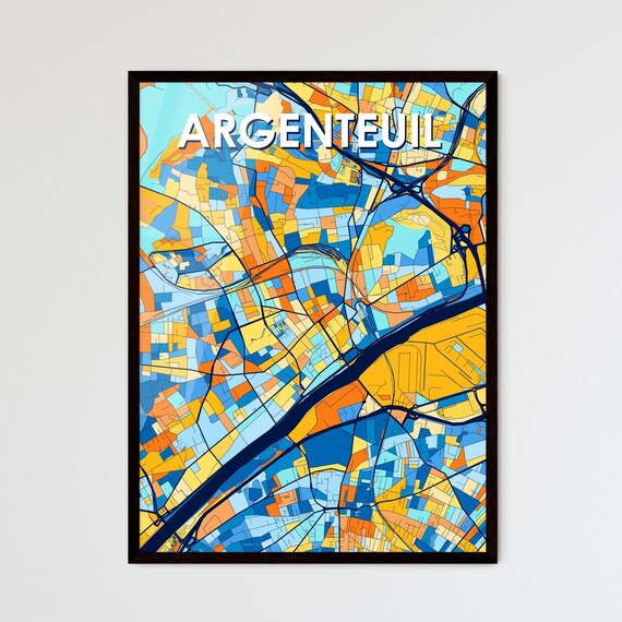Argenteuil France Colorful Blue Orange City Map Mosaic Poster