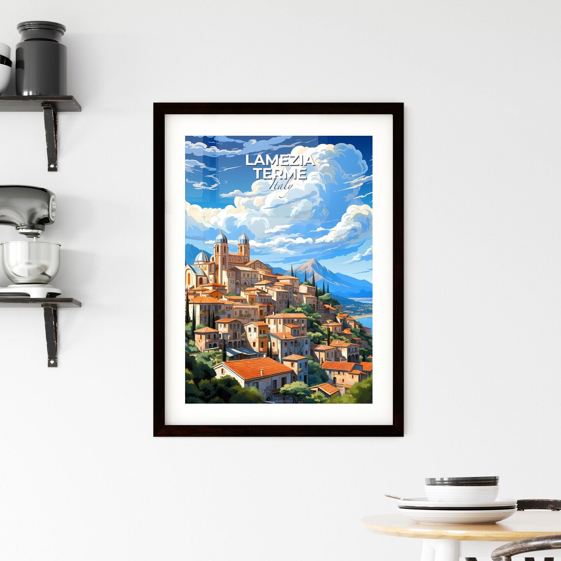 Vivid Lamezia Terme Italy Hillside Old Town Church Domes Poster - Image 2