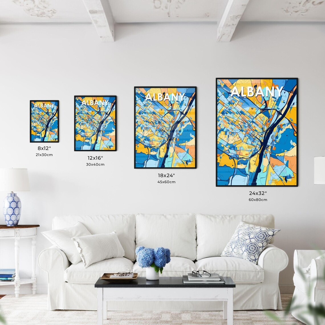 Albany New York Colorful Geometric City Street Map Art Poster - Image 3