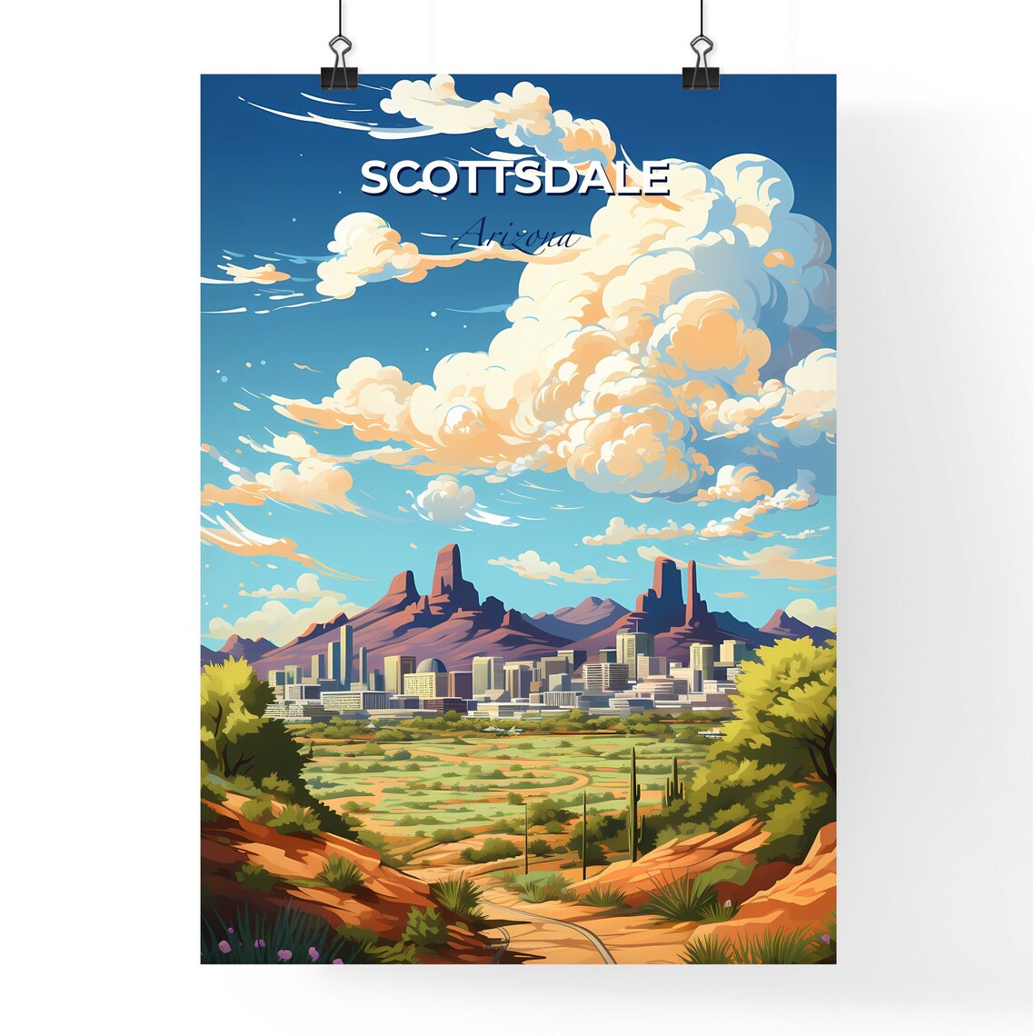 Scottsdale Arizona Desert Peaks Cityscape Vintage Travel Poster - Image 4