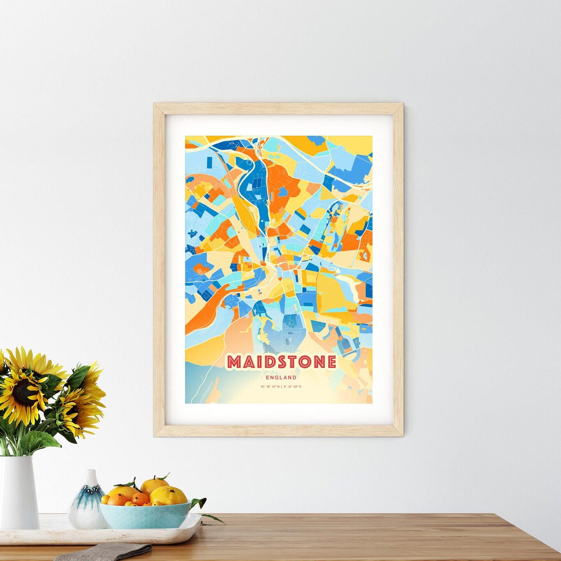 Maidstone England Colorful City Street Map Coordinates Poster - Image 2