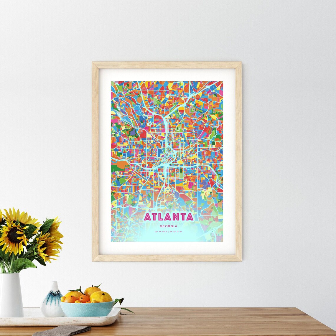 Atlanta Georgia Vibrant Crazy Colorful Mosaic City Map Poster - Image 2