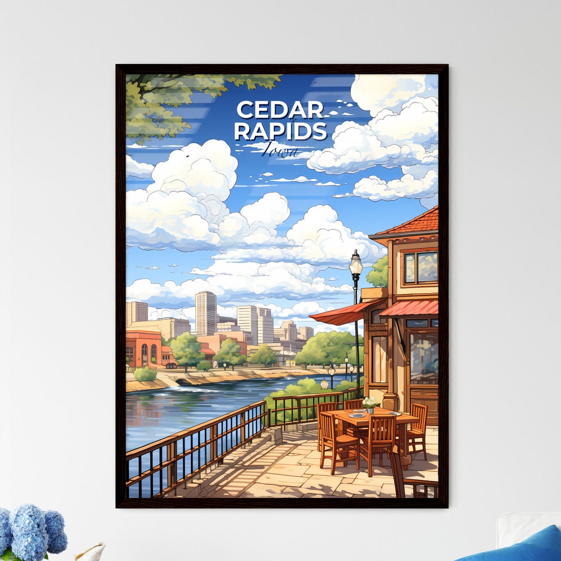 Cedar Rapids Iowa Riverside Cafe Terrace Downtown Travel Poster
