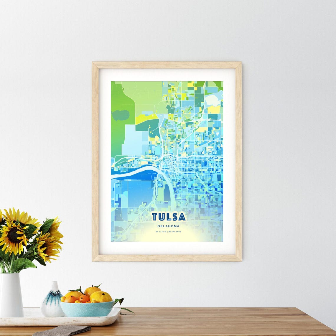 Tulsa Oklahoma Bluish Watercolor Modern Decorative City Map Art Poster - Image 2