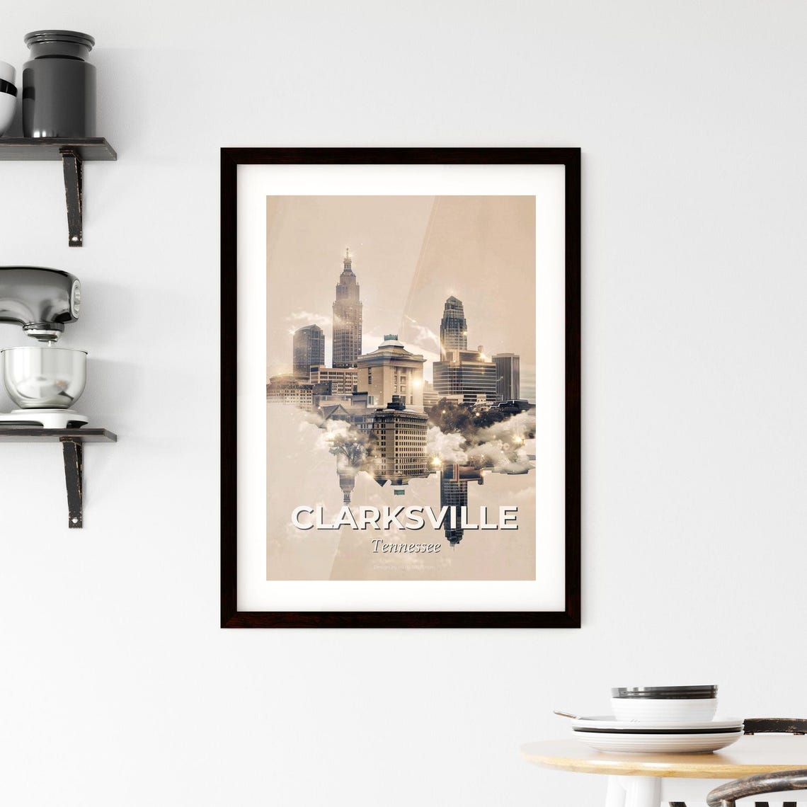 Clarksville Tennessee Floating Skyline Cloud Mirror Art Poster - Image 2
