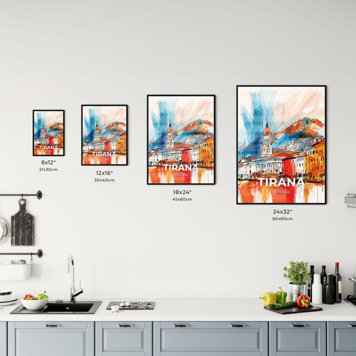 Tirana Albania Colorful Abstract Clock Tower Town Skyline Poster - Image 3
