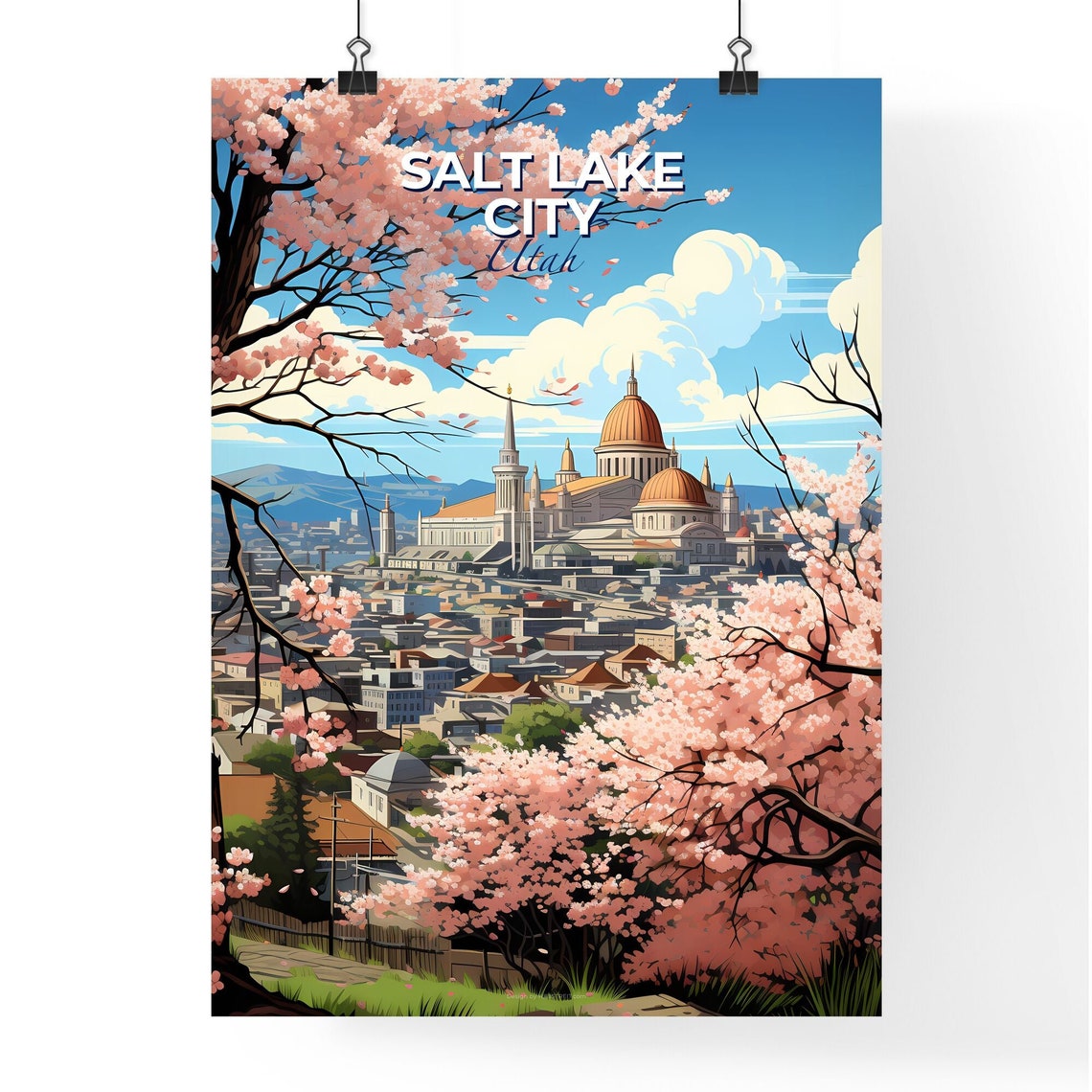 Salt Lake City Utah Cherry Blossom Skyline Spring View Travel Poster - Image 4