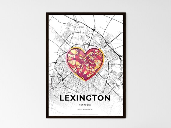 Lexington Kentucky Minimal City Map Colorful Heart Icon Art Poster