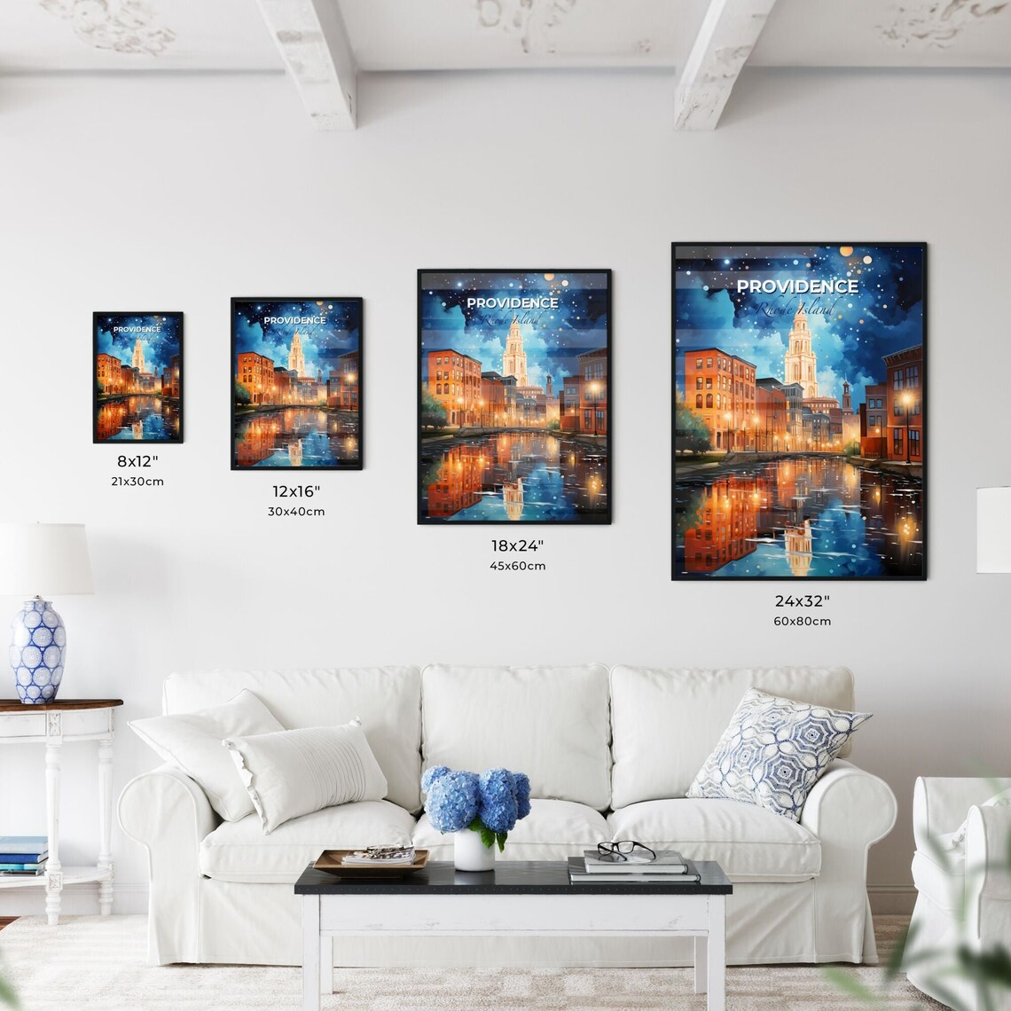 Providence Rhode Island Night River Lights City Travel Poster - Image 3