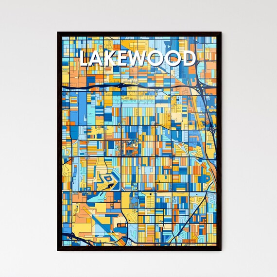 Lakewood California Colorful Modern City Street Map Artwork Poster