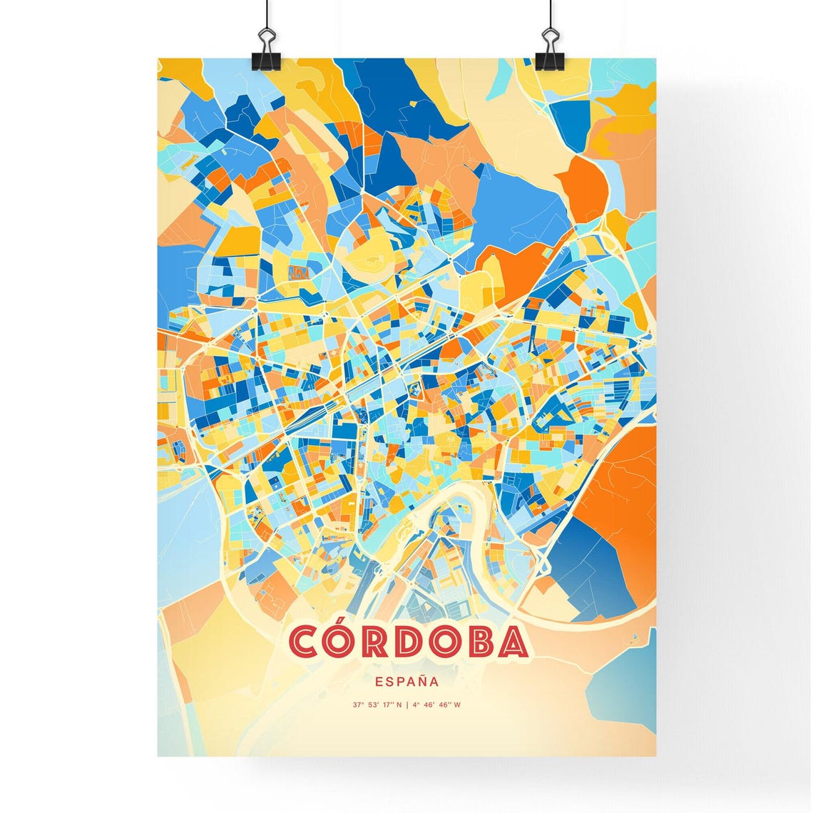 Cordoba Spain Vibrant Colorful Blue Orange City Map Art Poster - Image 3