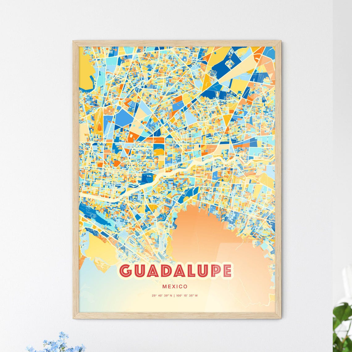Abstract Guadalupe Mexico Modern Colorful City Street Map Art Poster - Image 3